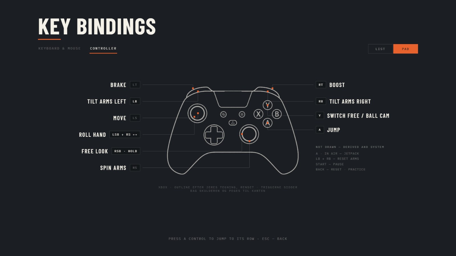 Key bindings · controller tab